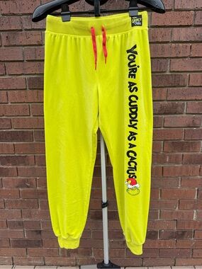 Justice Girls Grinch Green Velour Joggers Sleep Pants Sweatpants Sweats Size XL
